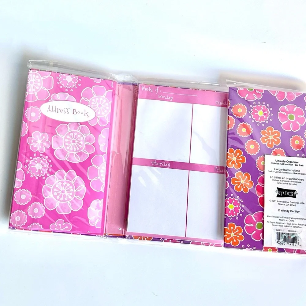 Retro Floral Organizer Address Book To Do Lists Book Purple Pink Orange